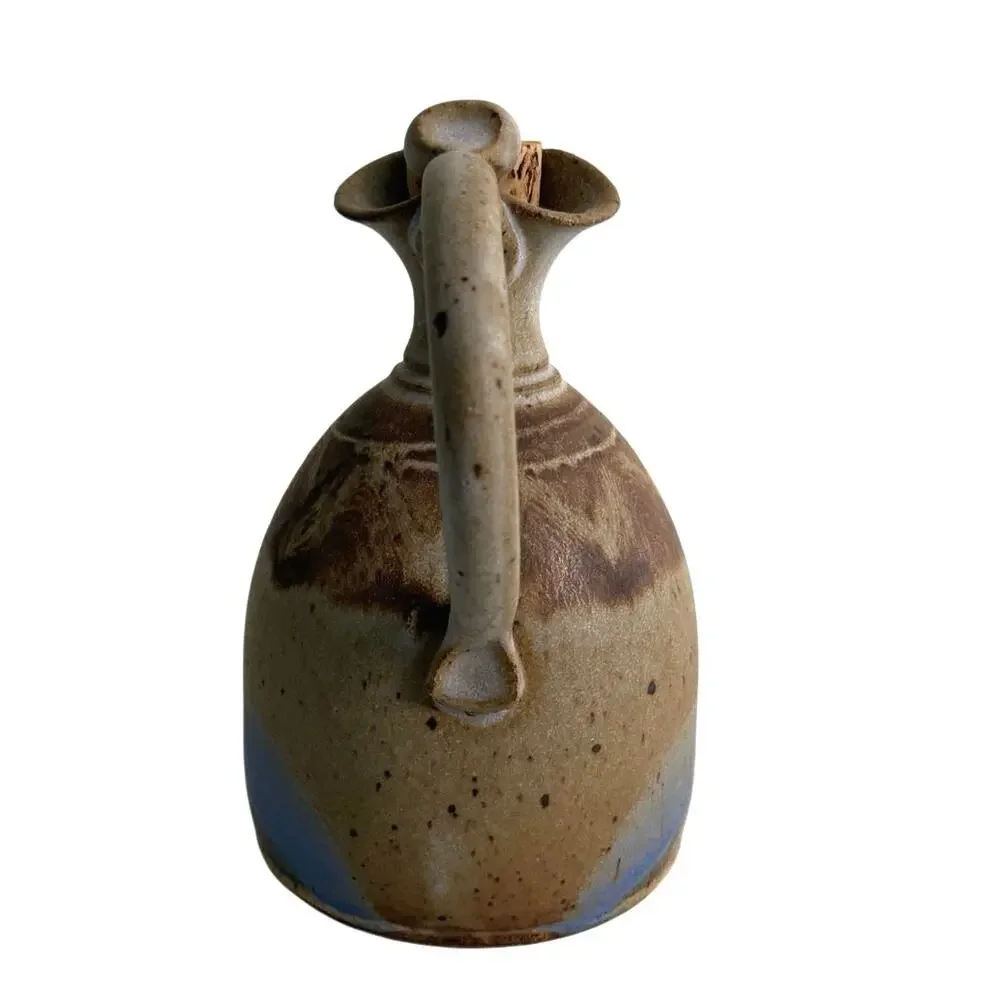 Handmade ceramic pottery signed artisan jug rustic brown tan tones blue glaze - Picture 10 of 12